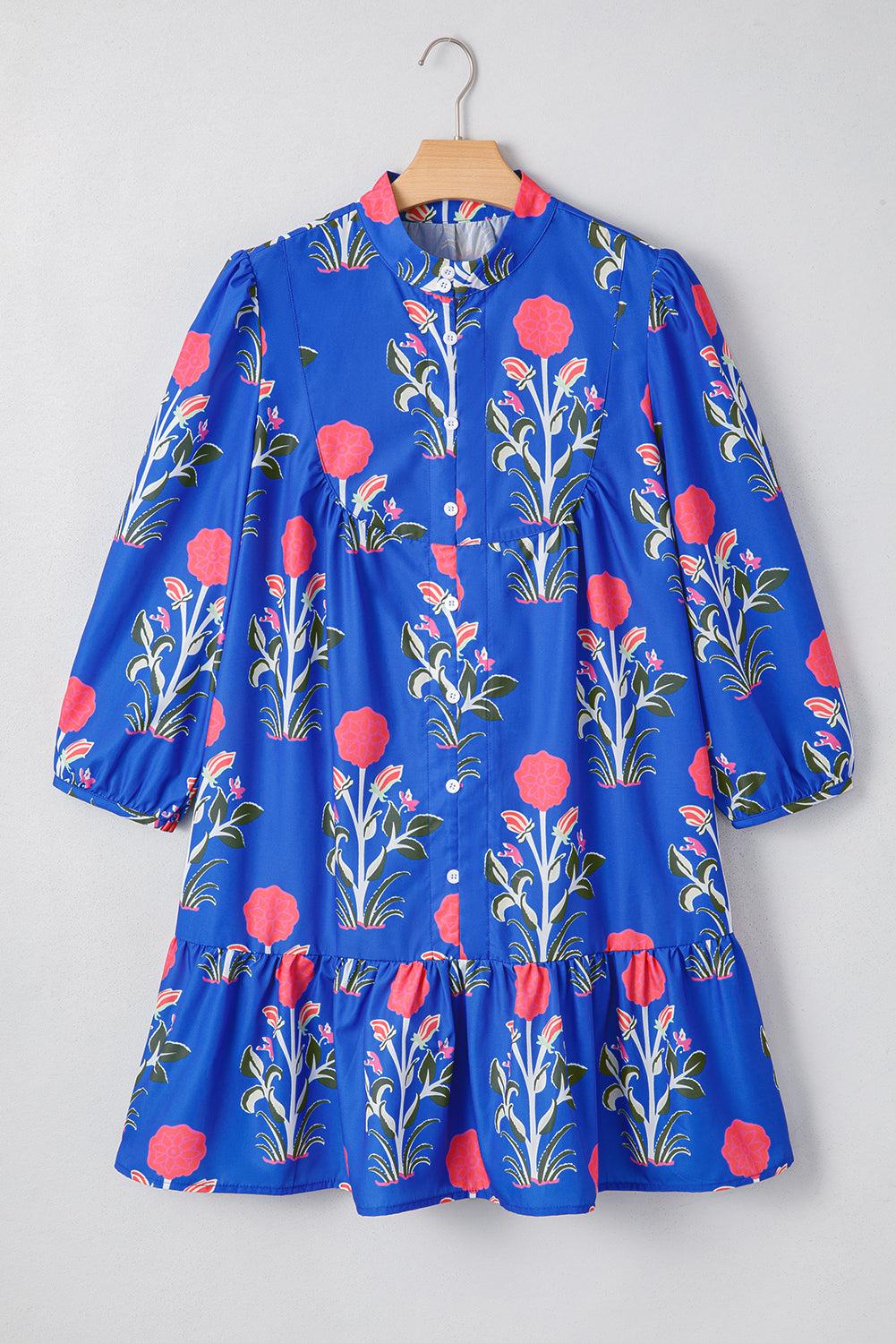 White Floral Puff Short Sleeve V Neck High Waist Maxi Dress