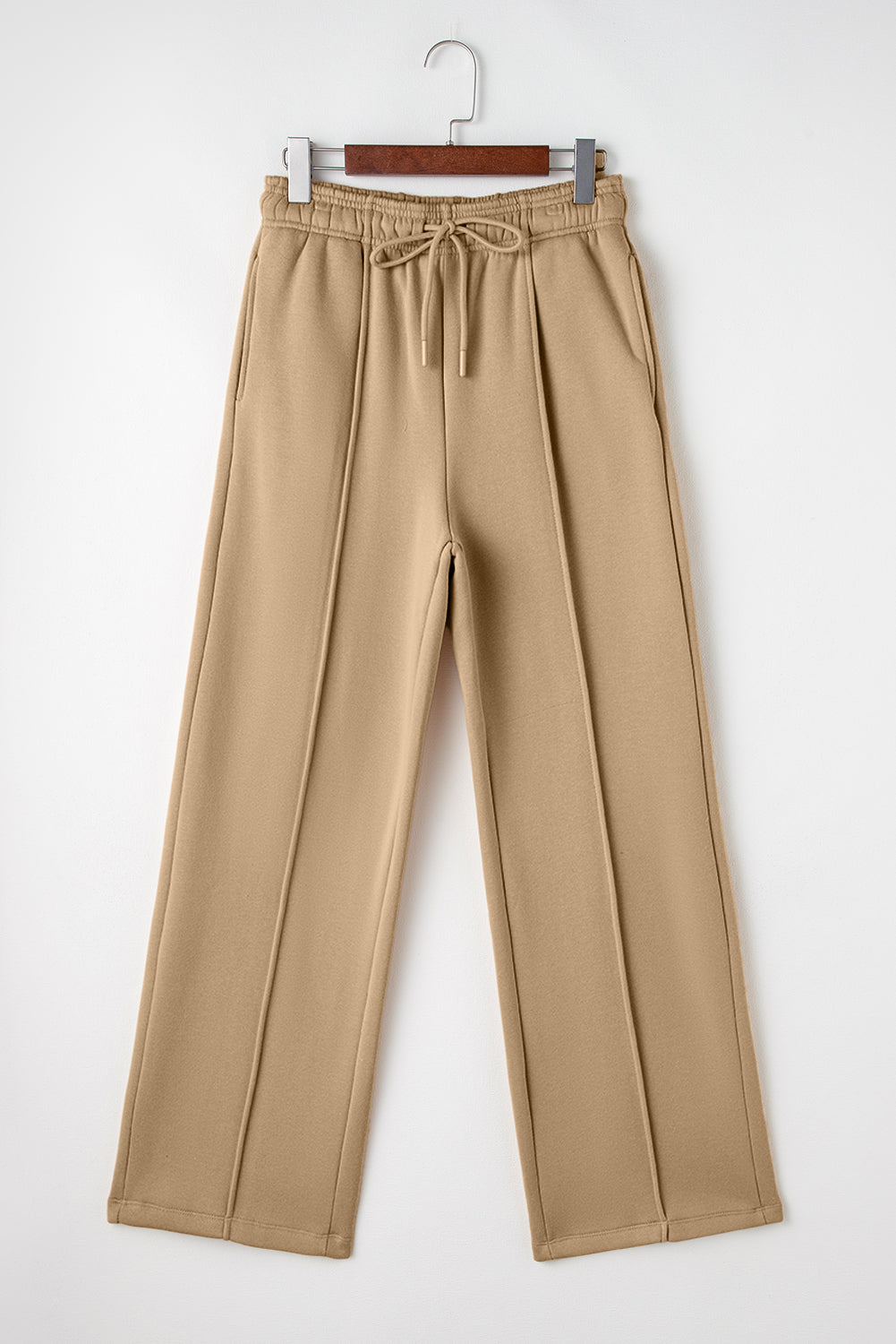 Smoke Gray Exposed Seam Drawstring Elastic Waistband Wide Leg Pants
