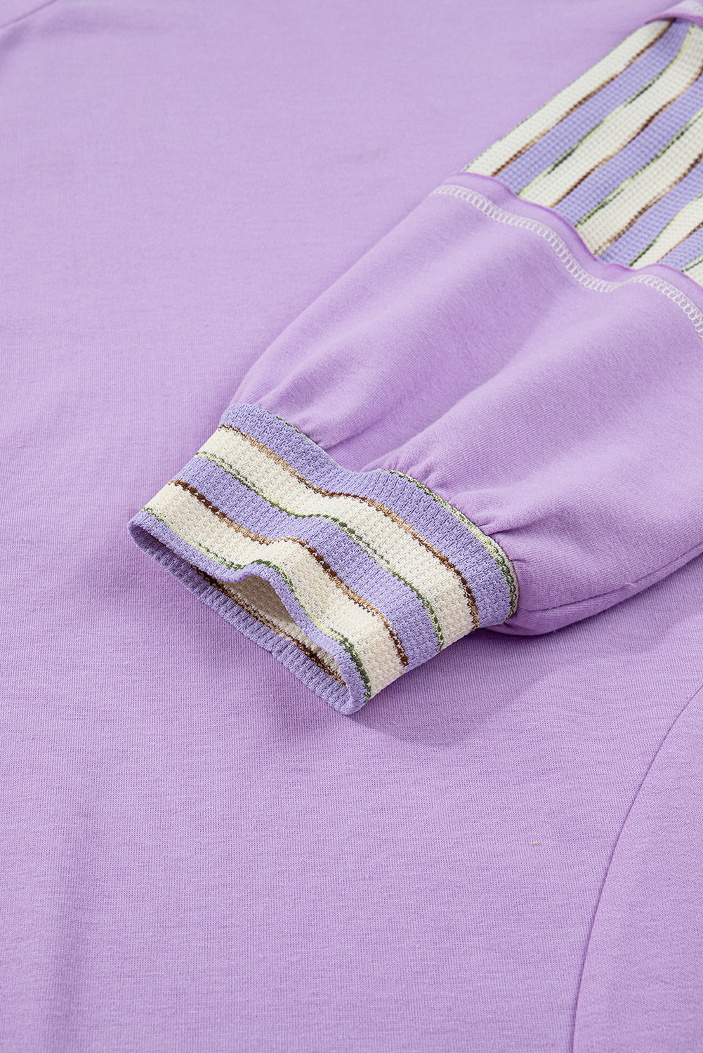 Khaki Stripe Stitched Detail Color Block Patchwork Oversized Pullover Top