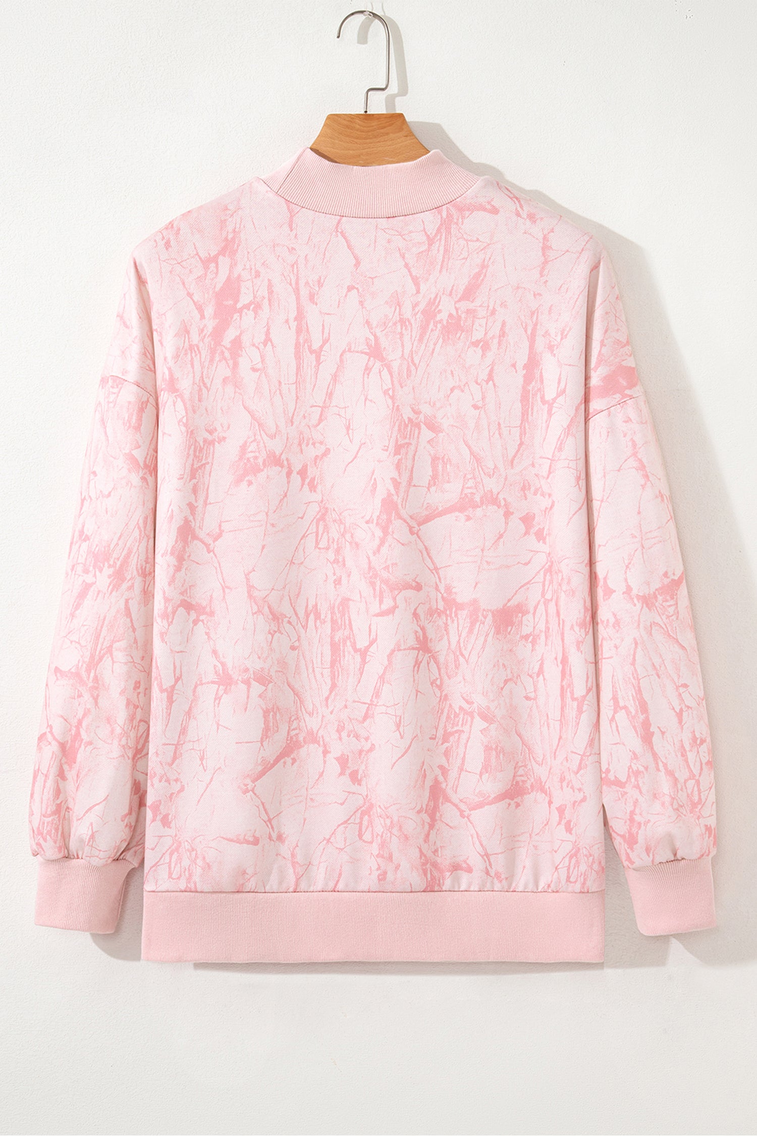 Pink Oversize Rugby Embroidered Camo Mock Neck Sweatshirt