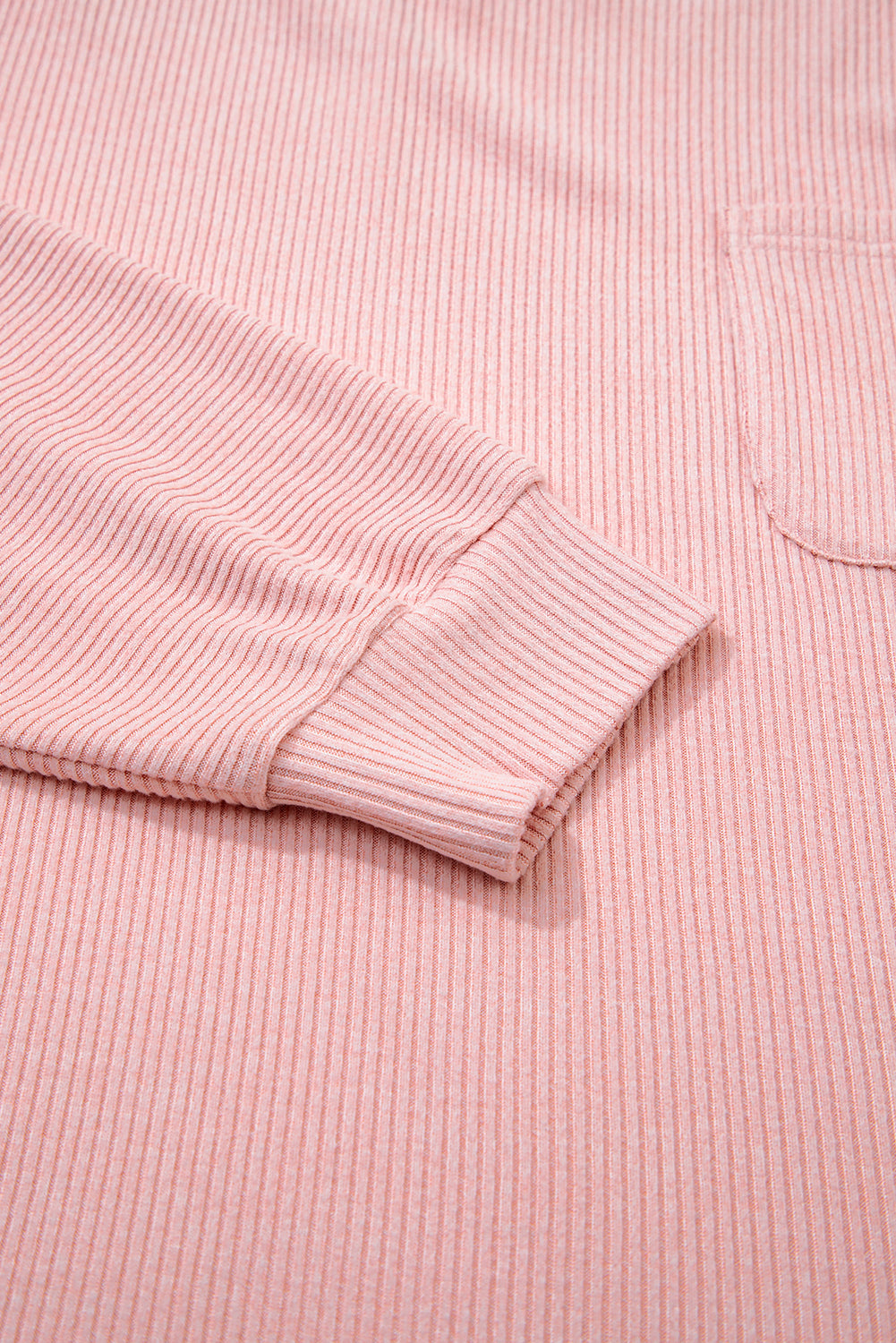 Bonbon Ribbed Exposed Seam Round Neck Chest Pocket Plus Knit Top