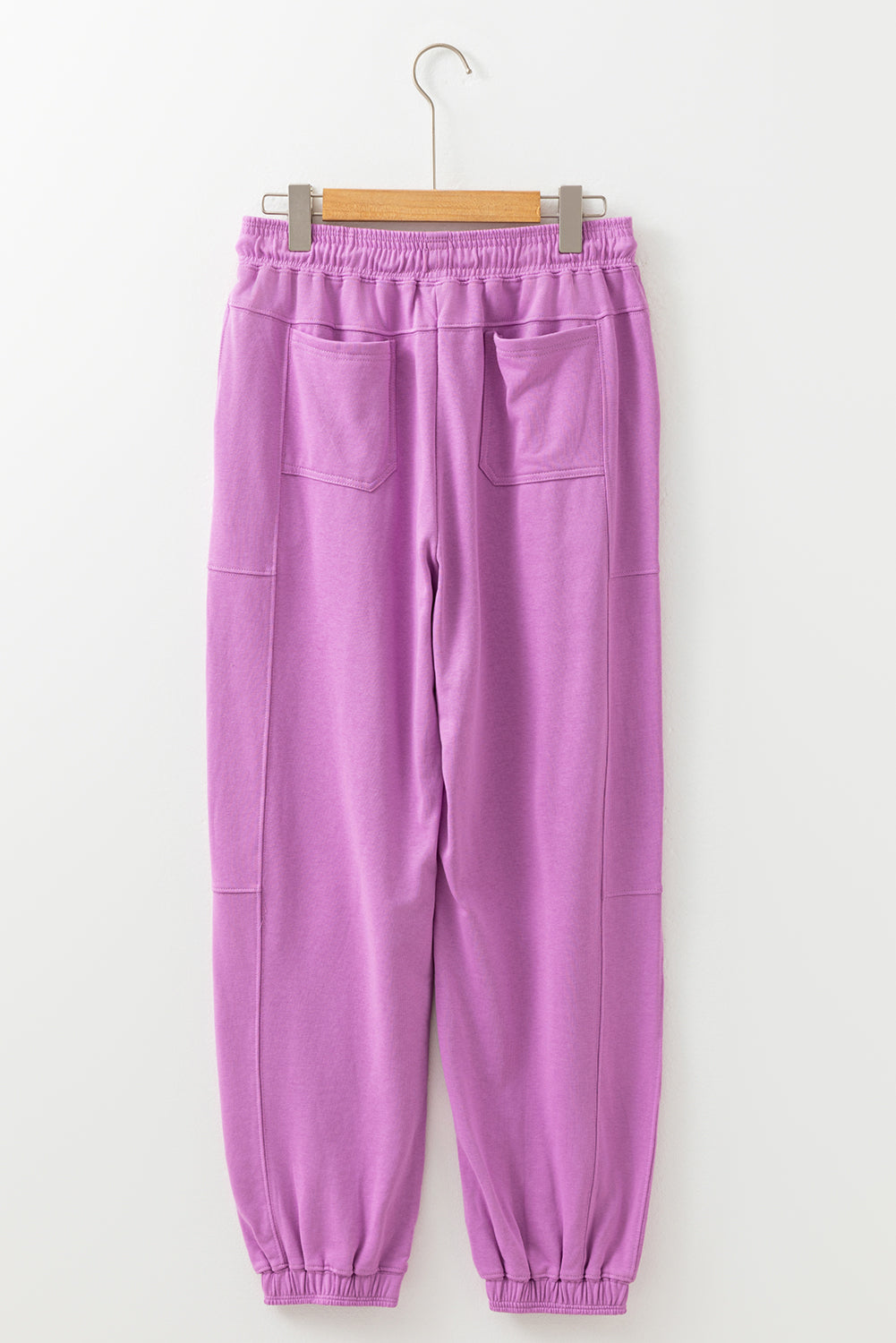 Light Pink Drawstring Elastic Waistband Solid Color Jogger Pants