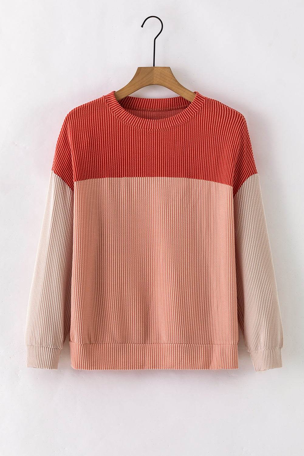 Pale Chestnut Color Block Corded Long Sleeve Top
