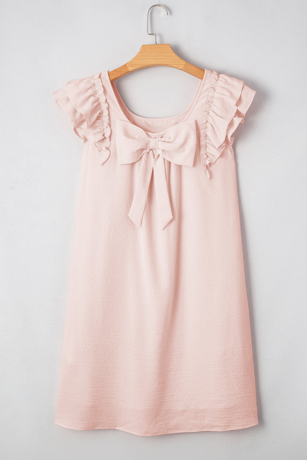 Beau Blue Textured Bow Knot Frilled Butterfly Sleeve Blouse