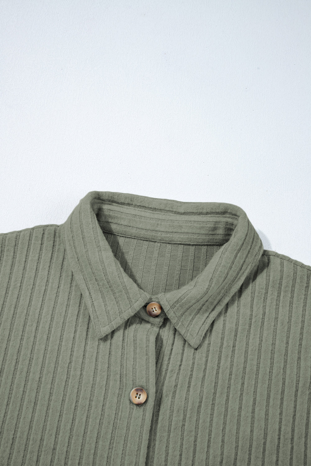 Mist Green Thermal Ribbed Texture Drop Shoulder Button Up Shacket