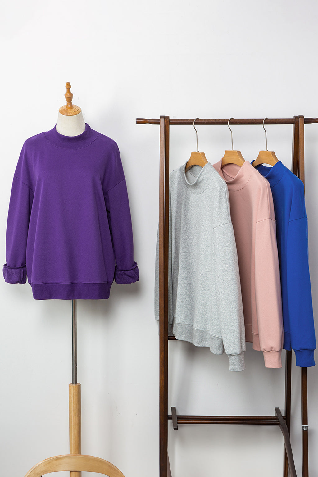 Bright Pink Oversize Blessed Embroidered Mock Neck Sweatshirt