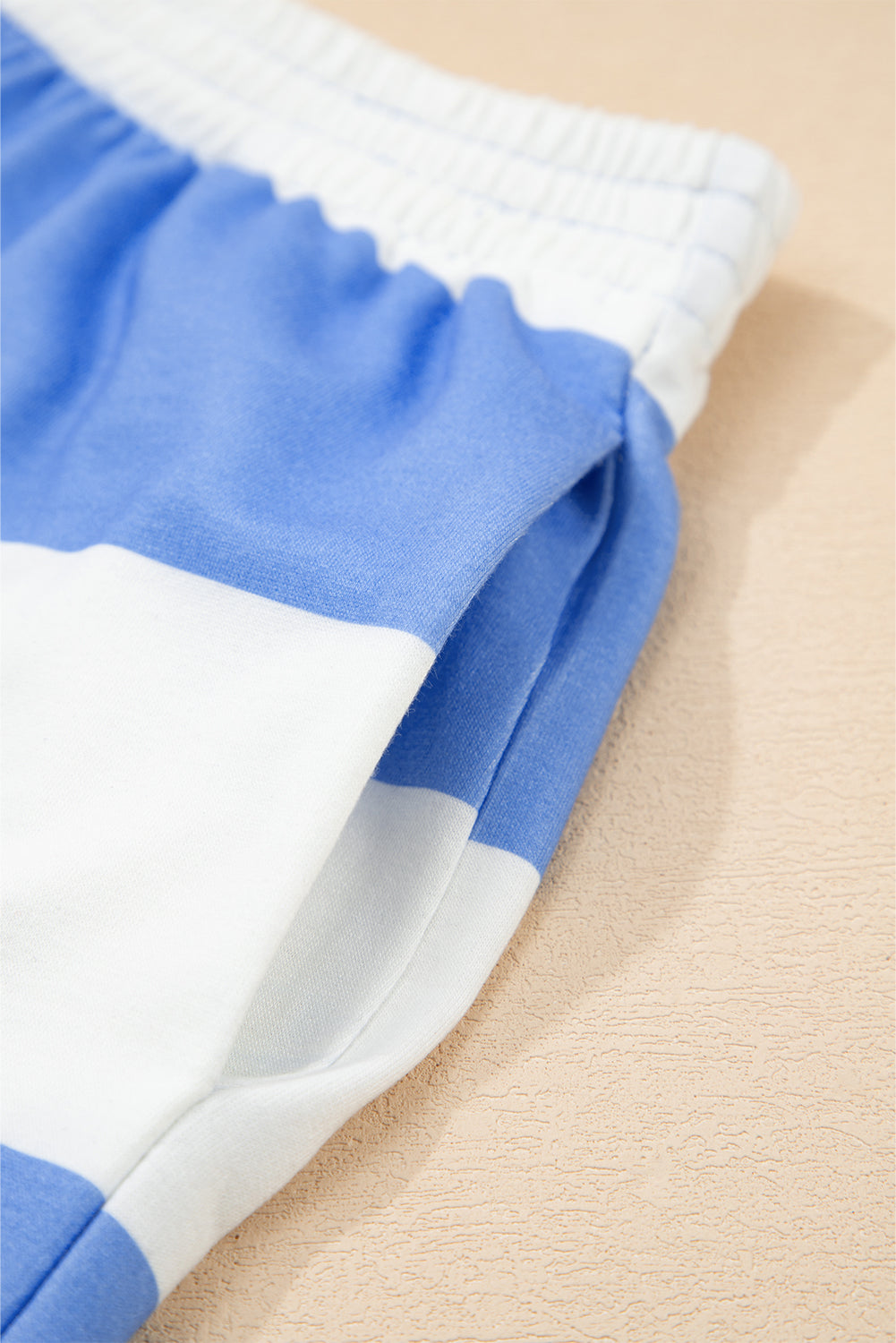 Sky Blue Stripe Seam Detail Half Zip Oversize Tee Casual Shorts 2pcs Set