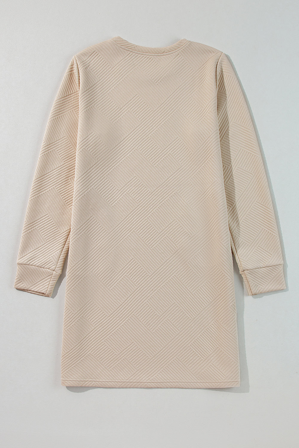 Gray Solid Color Textured Long Sleeve Shift Dress