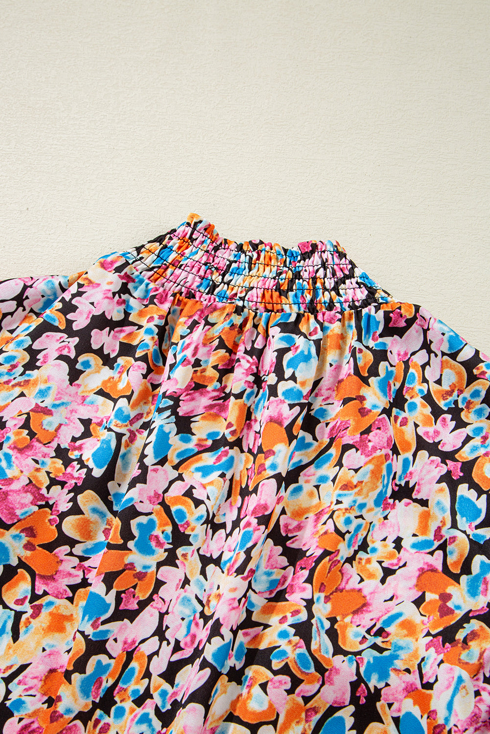 Orange Floral Print Flutter Sleeve Blouse Top