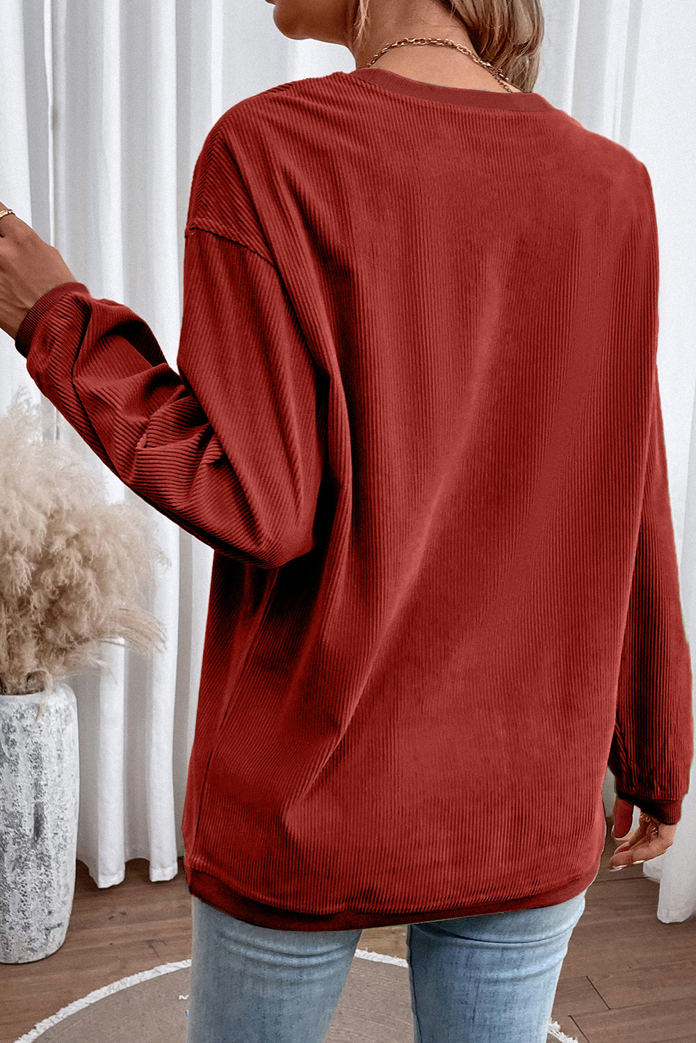 Grass Green Ribbed Corded Oversized Sweatshirt