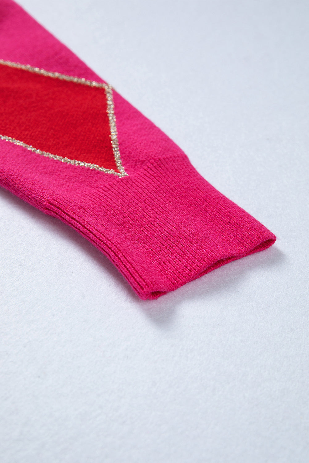 Rose Glitter Trim Rhombus Pattern Knit Sweater Vest