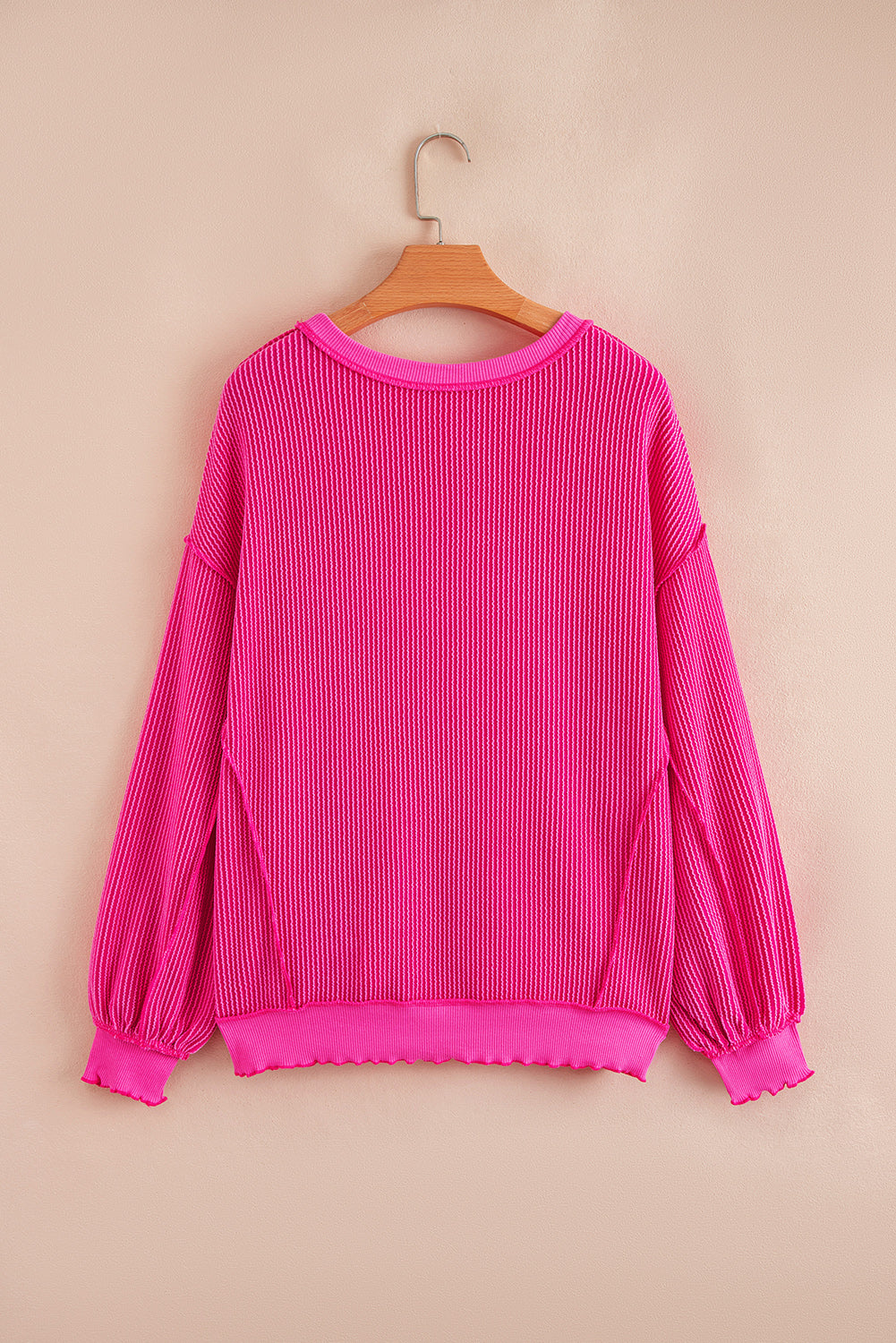 Rose Red Drop Shoulder Uneven Hem Plus Size Twisted Rib Top