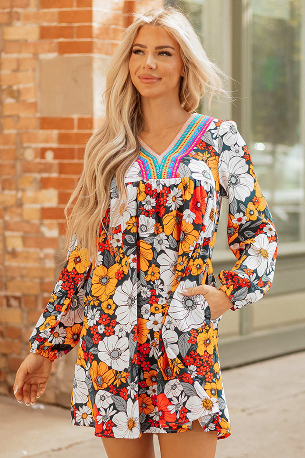 Multicolour Crochet V Neck Half Sleeve Boho Floral Blouse