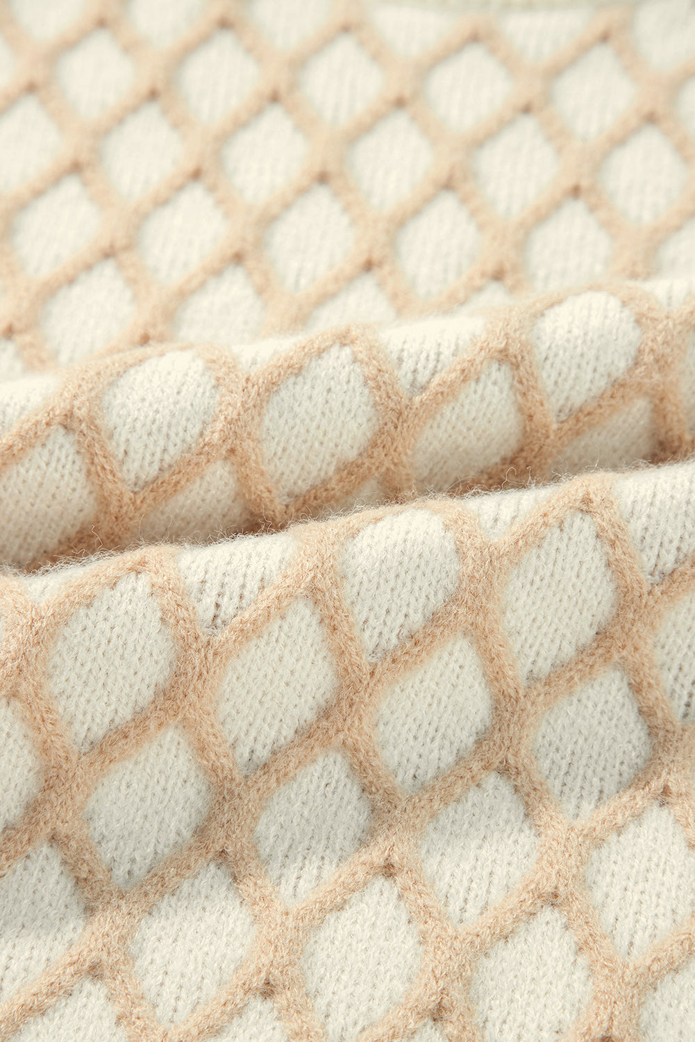 Oatmeal Diamond Knit Drop Shoulder Loose Sweater