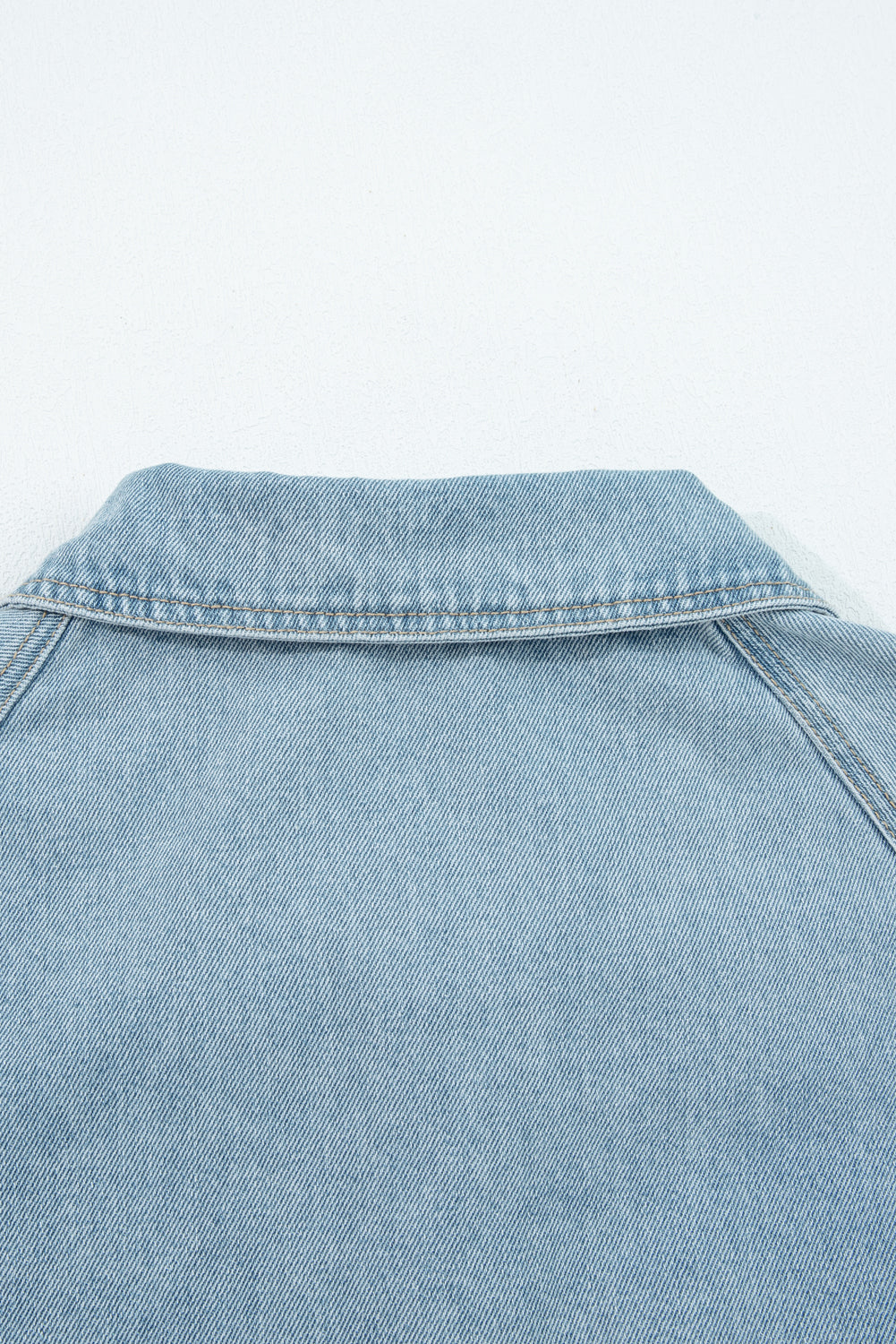 Myosotis Elastic Edge Collared Zip Up Denim Jacket With Pocket