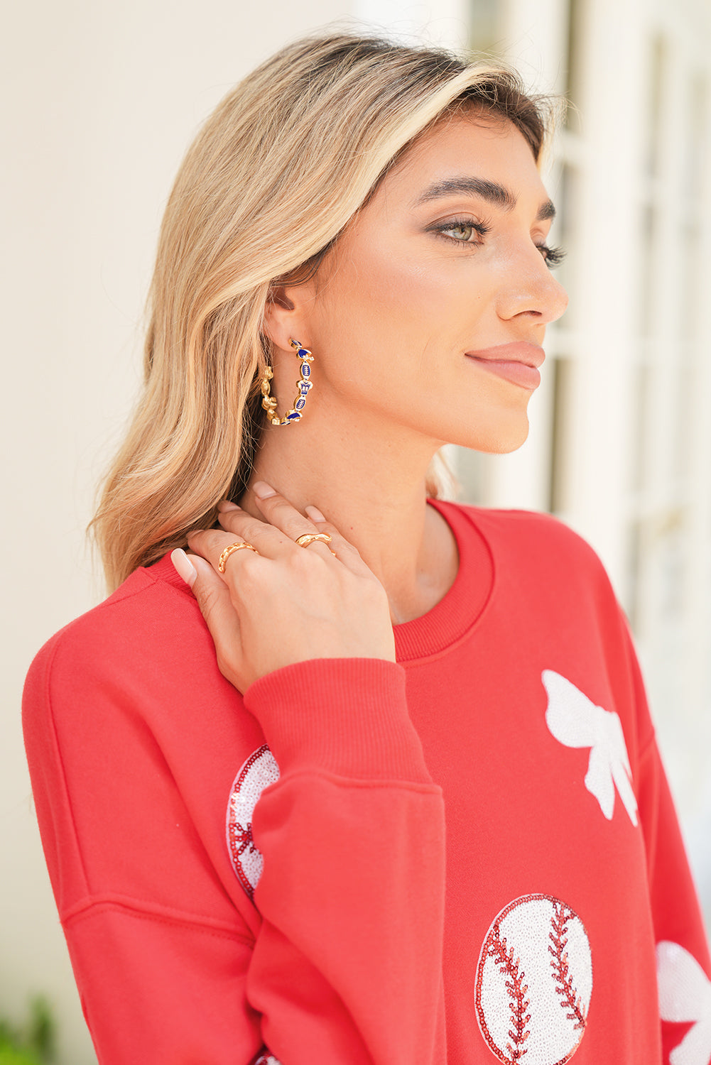 Dark Blue Game Day Football Helmet Jersey Hoop Earrings