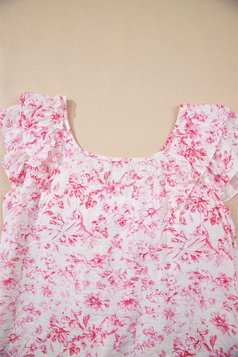 Beau Blue Textured Bow Knot Frilled Butterfly Sleeve Blouse