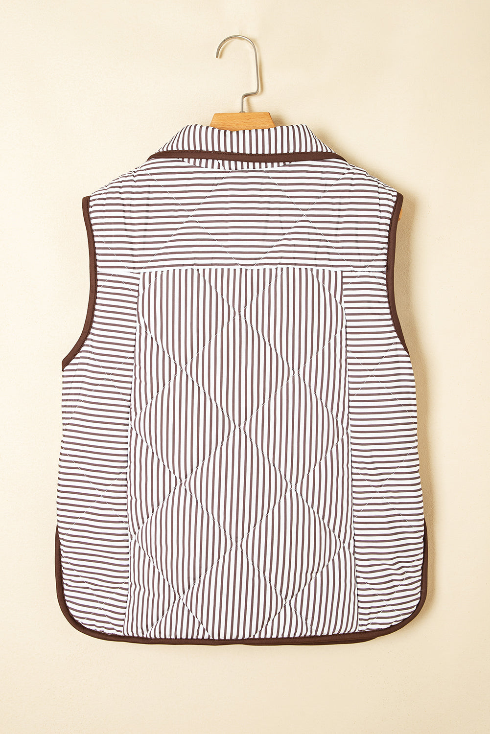 Black Stripe Contrast Trim Snap Button Collared Winter Vest