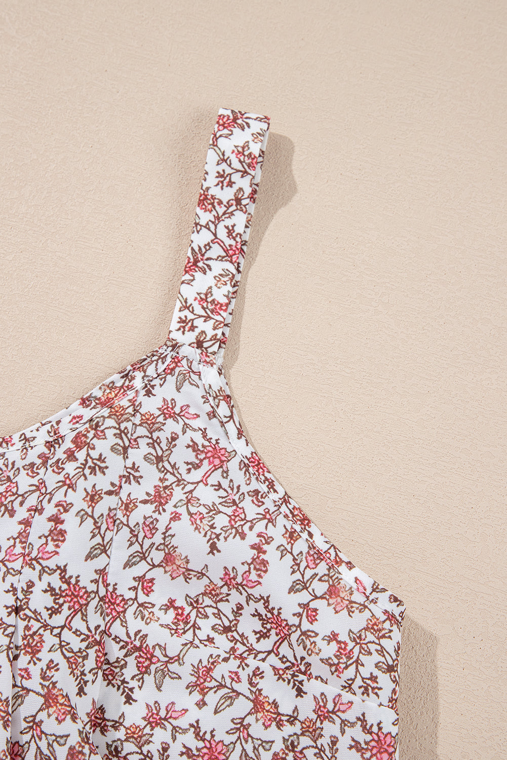 Pink Bohemian Floral Pleated U Neck Vest