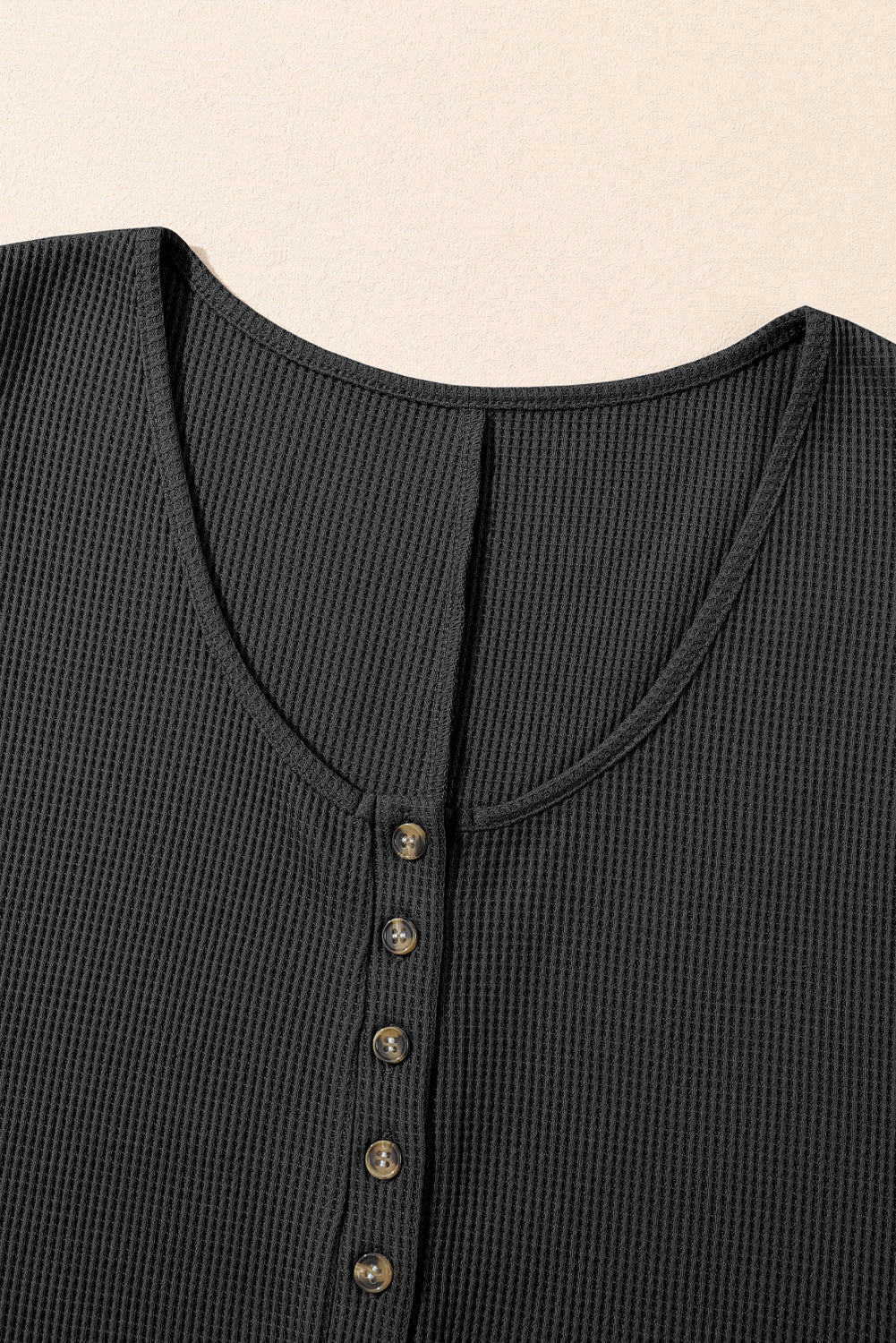 Black Waffle Sleeveless U Neck Buttons Romper With Pockets