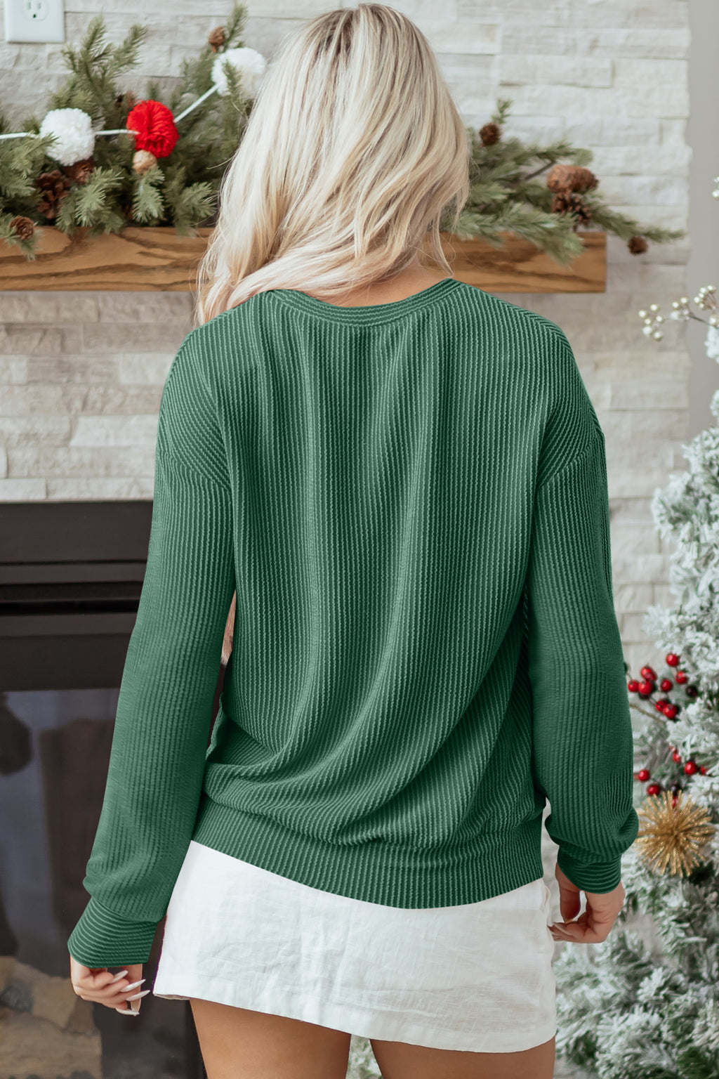 Black MERRY Corded Long Sleeve Top and Pockets Pants Set