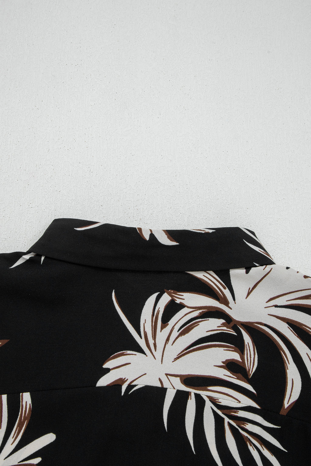 Black Tropical Printed Short Sleeve Beach Coverup Shirt Dress