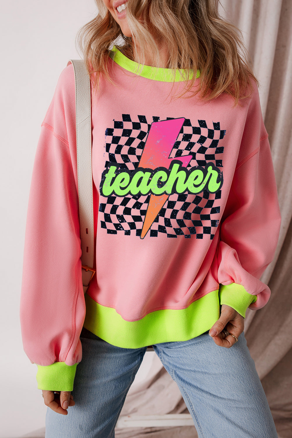 Blue Colorblock Bubble Sleeve Sweatshirt