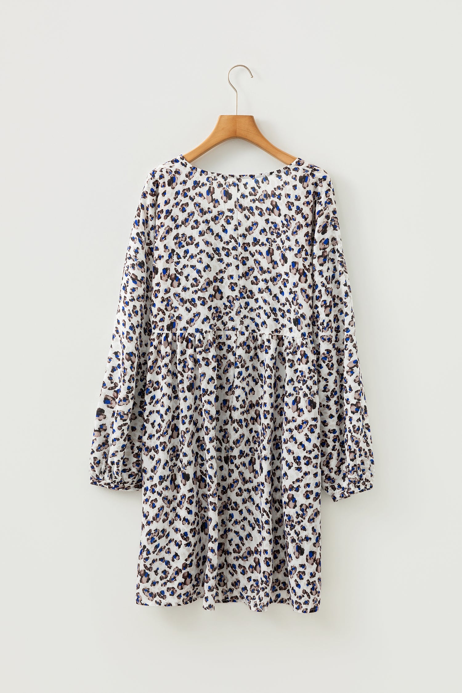 Multicolour Leopard Print V Neck Button Detail Long Sleeve Mini Dress