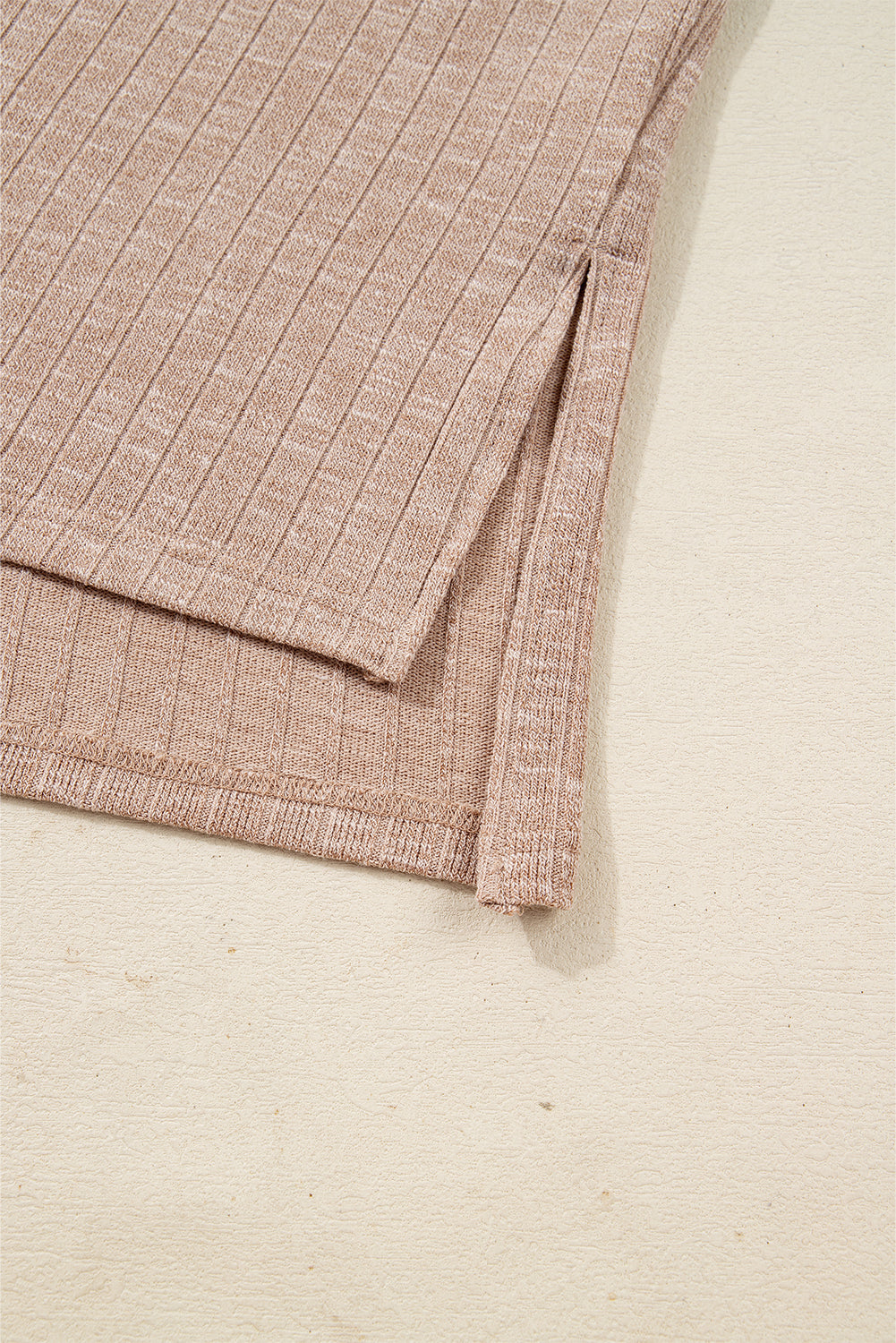 Dark Khaki Ribbed Balloon Sleeve Pullover Top and Biker Knitted Short Set