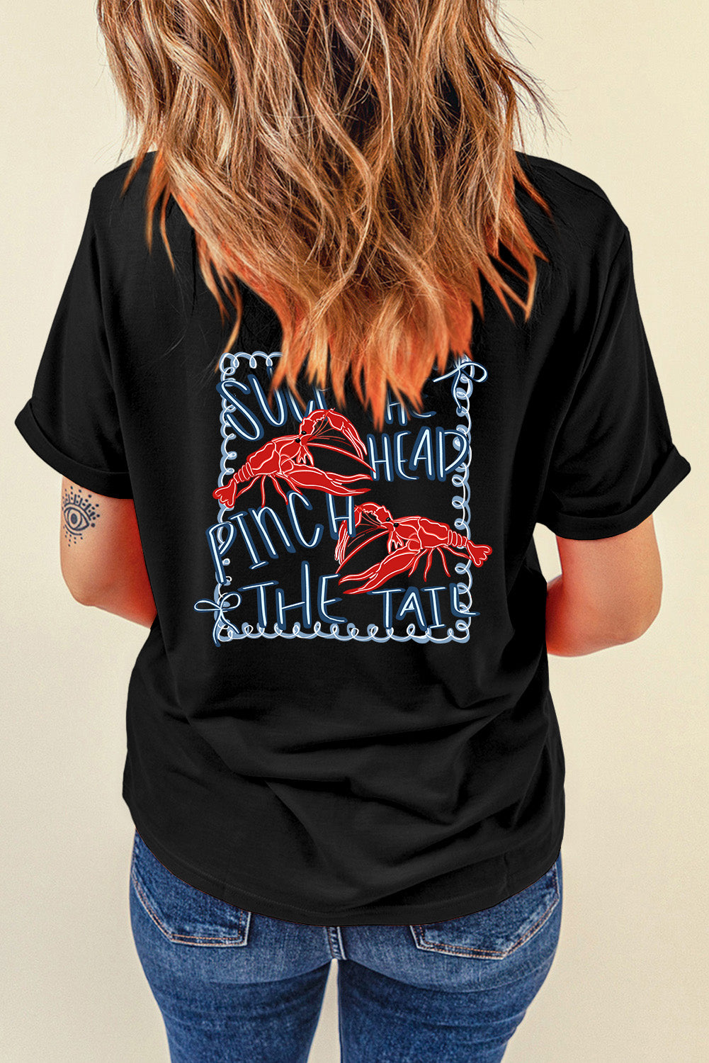 Black Girlie Bow Crawfish Printed T Shirt