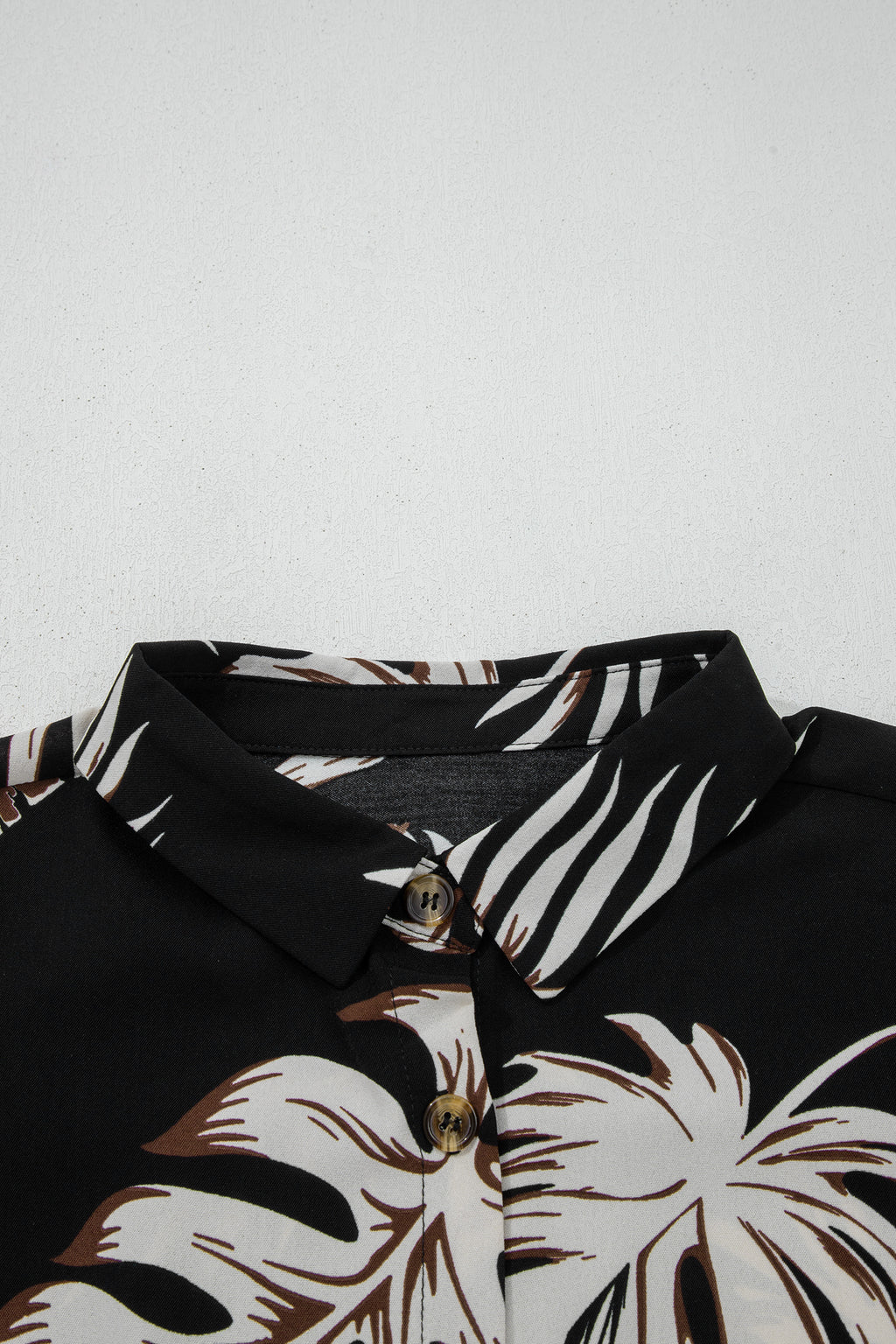 Black Tropical Printed Short Sleeve Beach Coverup Shirt Dress