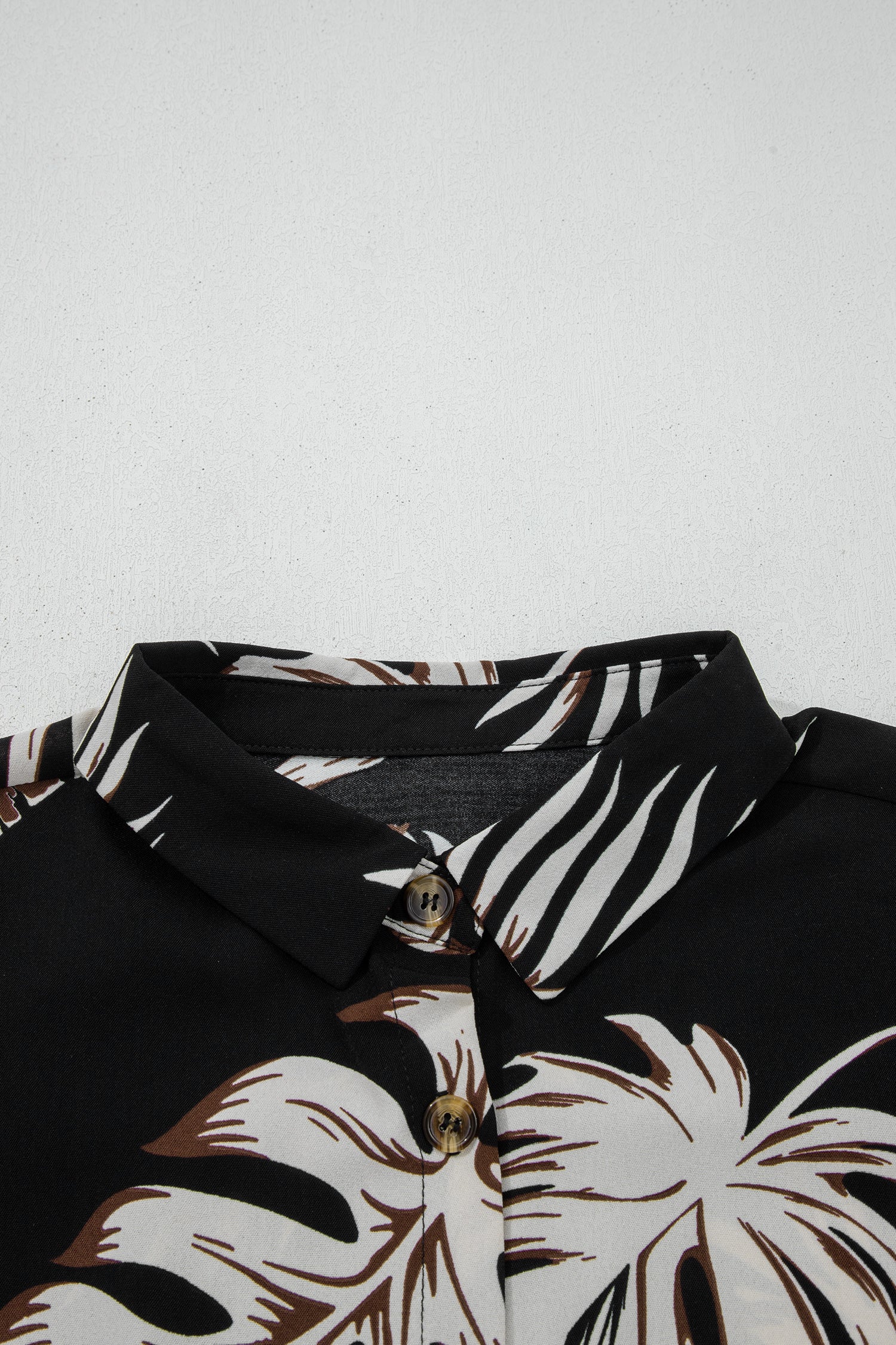 Black Tropical Printed Short Sleeve Beach Coverup Shirt Dress