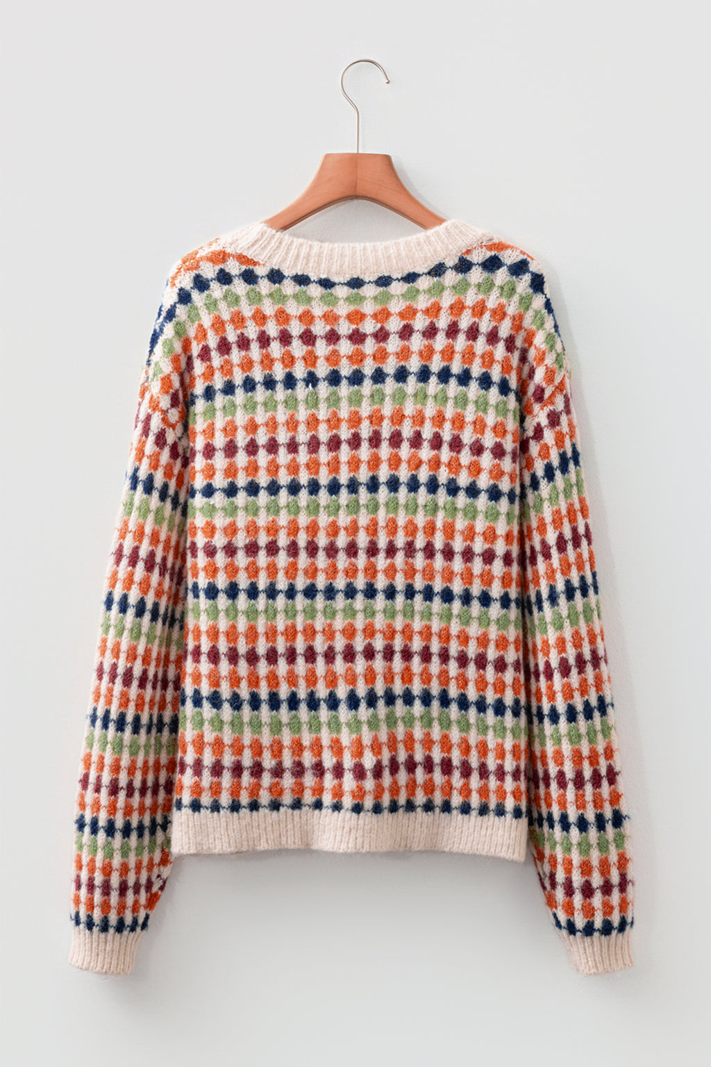 Gray Dotty Pattern Knit Button Front V Neck Sweater Cardigan