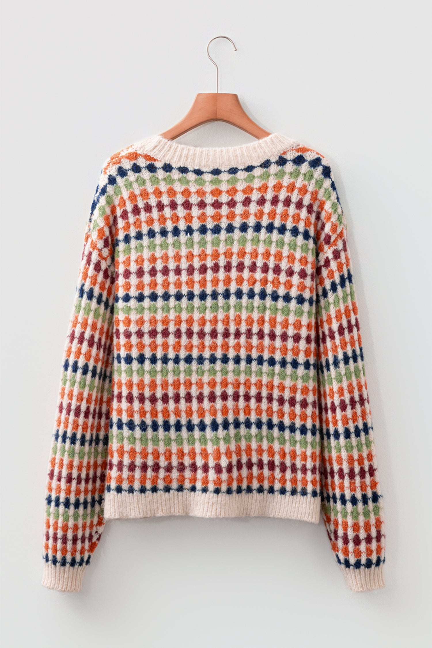 Gray Dotty Pattern Knit Button Front V Neck Sweater Cardigan