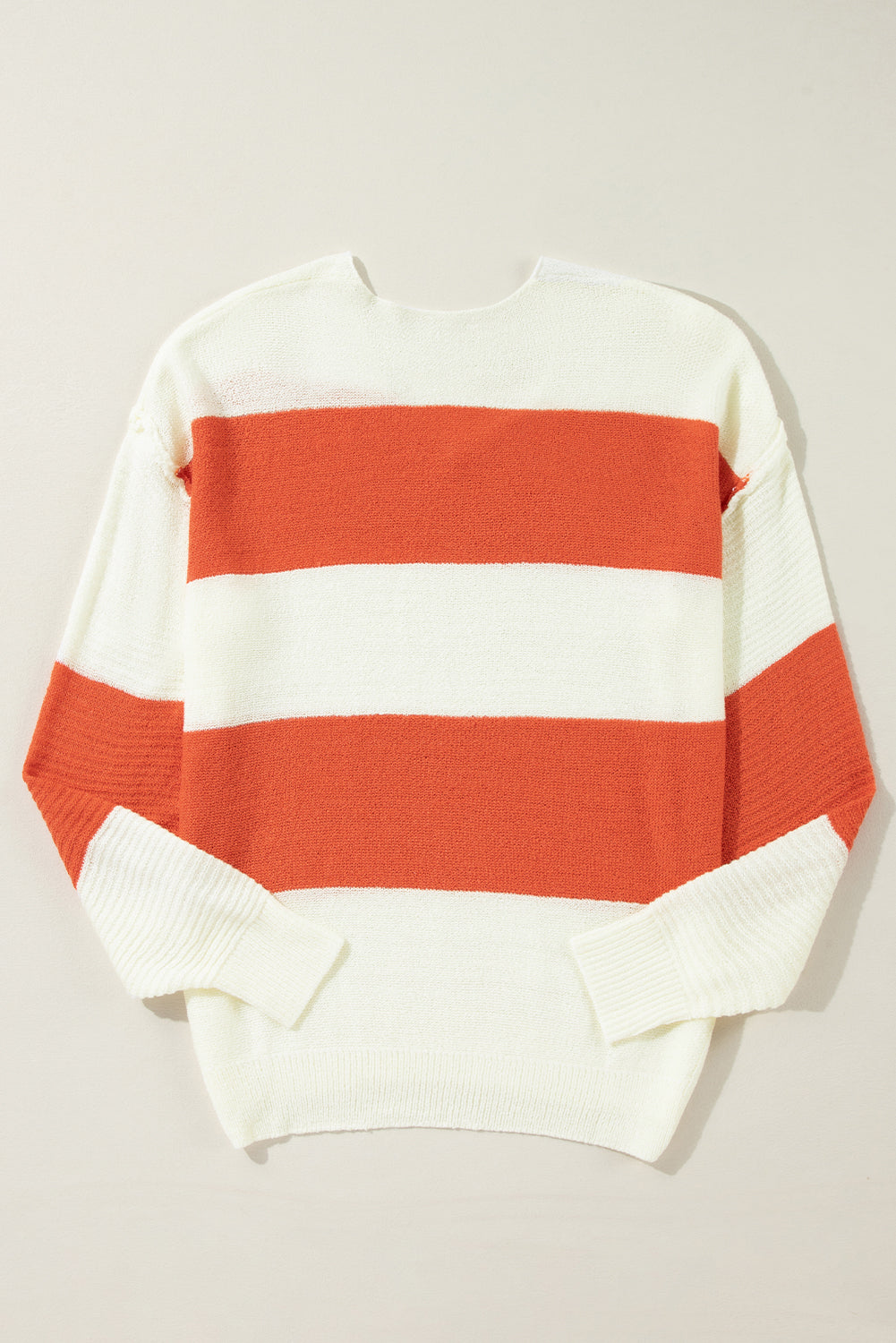 Green Stripe Loose Color Block Drop Shoulder Bubble Sleeve Sweater