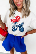 White American Flag Inspired Balloon Dog Graphic Cotton Blend T Shirt