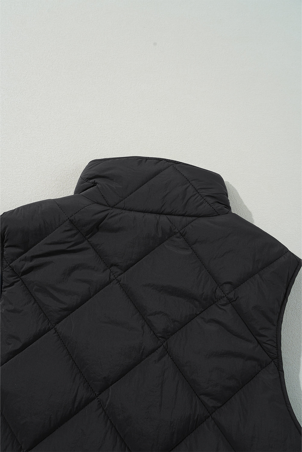 Beige Quilted High Neck Button Up Pocket Vest Coat
