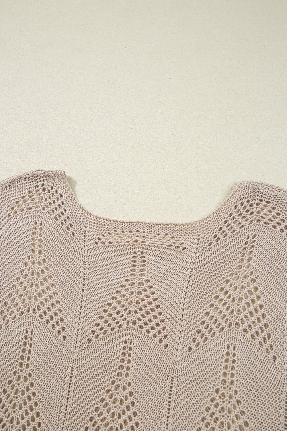 Navy Blue Hollow Out Knit 7/8 Sleeve Casual Sweater