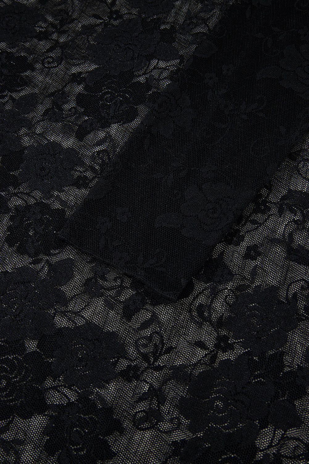 Black Floral Lace Mesh Short Sleeve Sheer Top