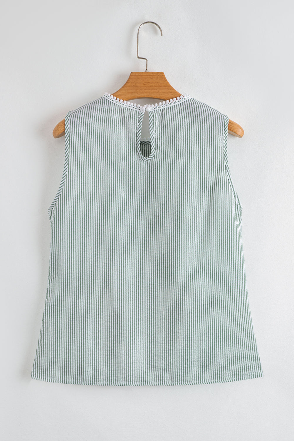 Sky Blue Stripe Floral Lace Splicing Puff Sleeve Blouse