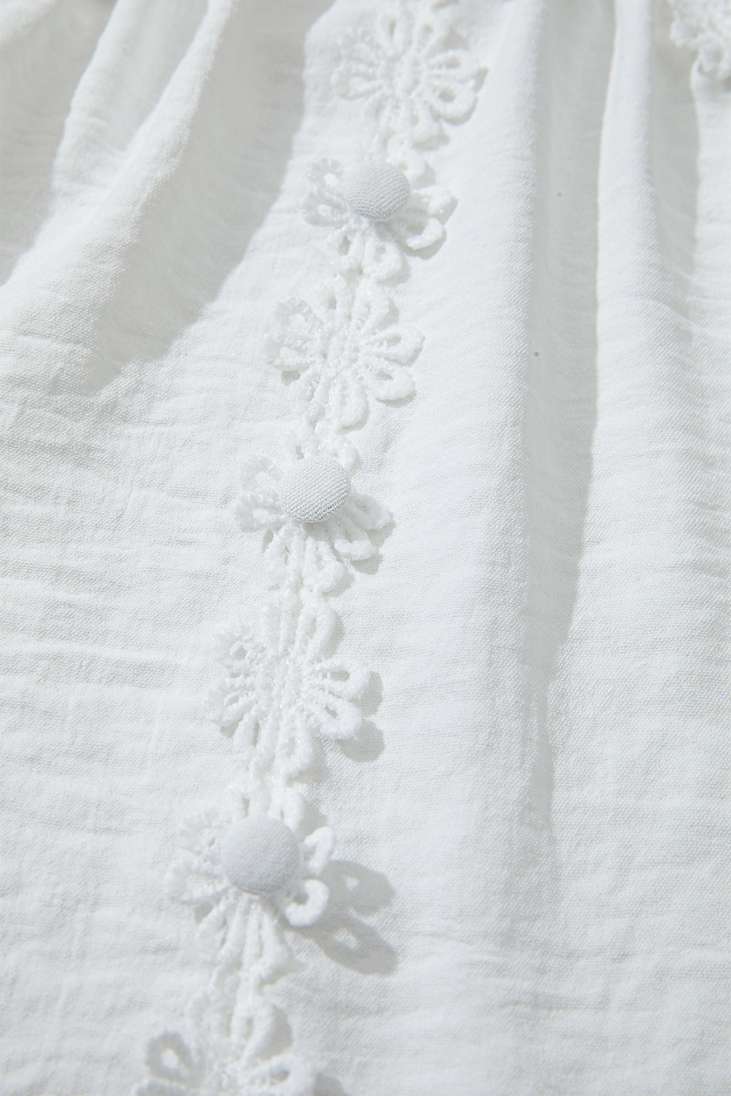 White Solid Color Floral Guipure Lace Patchwork Frilled Long Sleeve Blouse