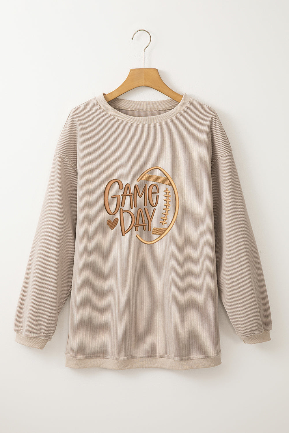 Apricot Rugby Game Day Embroidered Corduroy Sweatshirt