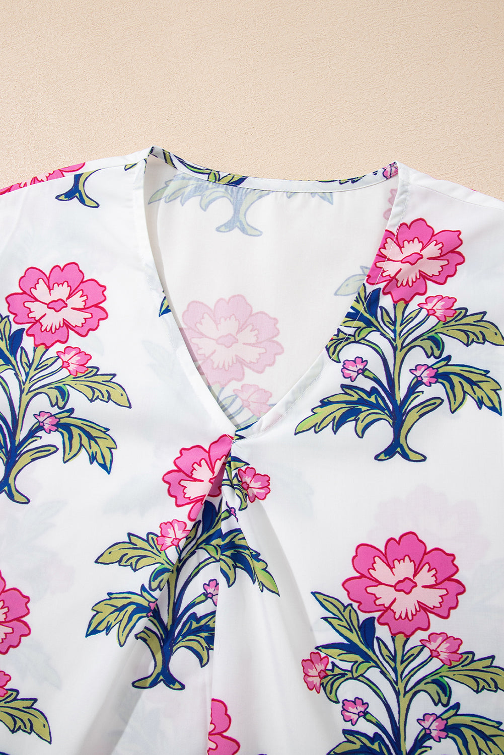 White Floral Puff Short Sleeve V Neck High Waist Maxi Dress