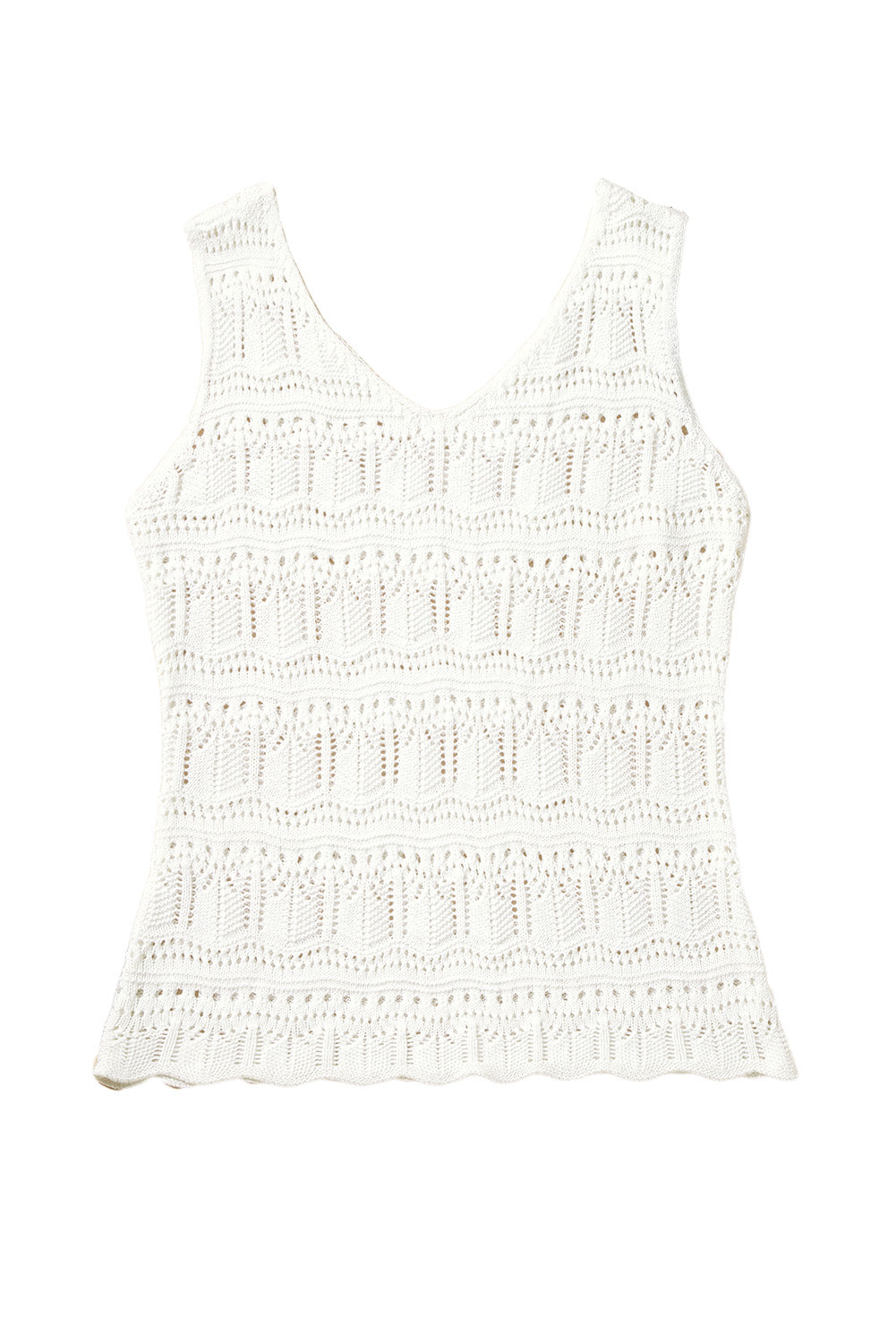 White V Neck Textured Hollow-out Sweater Vest