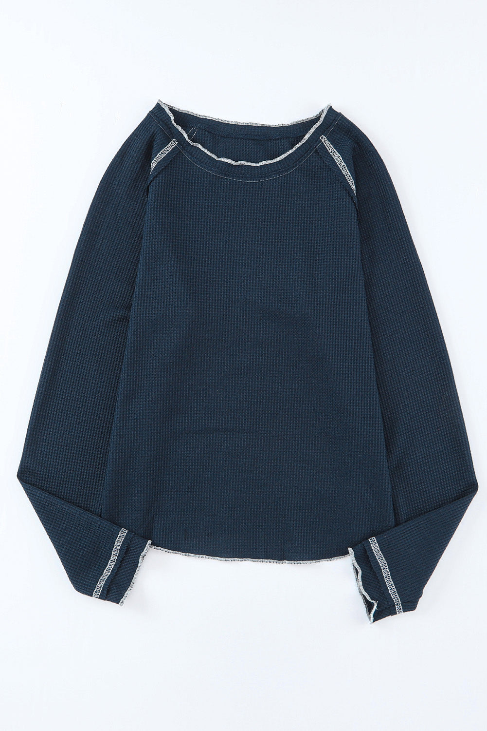 Smoke Gray Textured Round Neck Long Sleeve Top