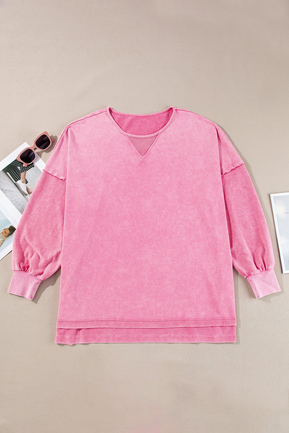 Orchid Petal Mineral Wash Drop Shoulder Pullover Sweatshirt