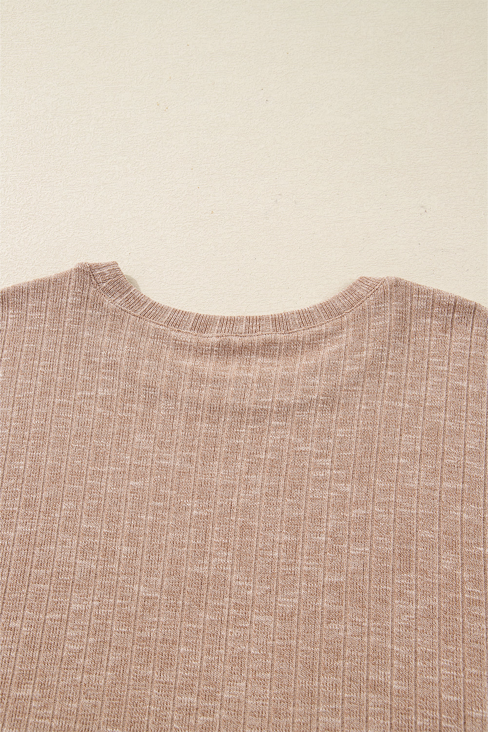 Dark Khaki Ribbed Balloon Sleeve Pullover Top and Biker Knitted Short Set