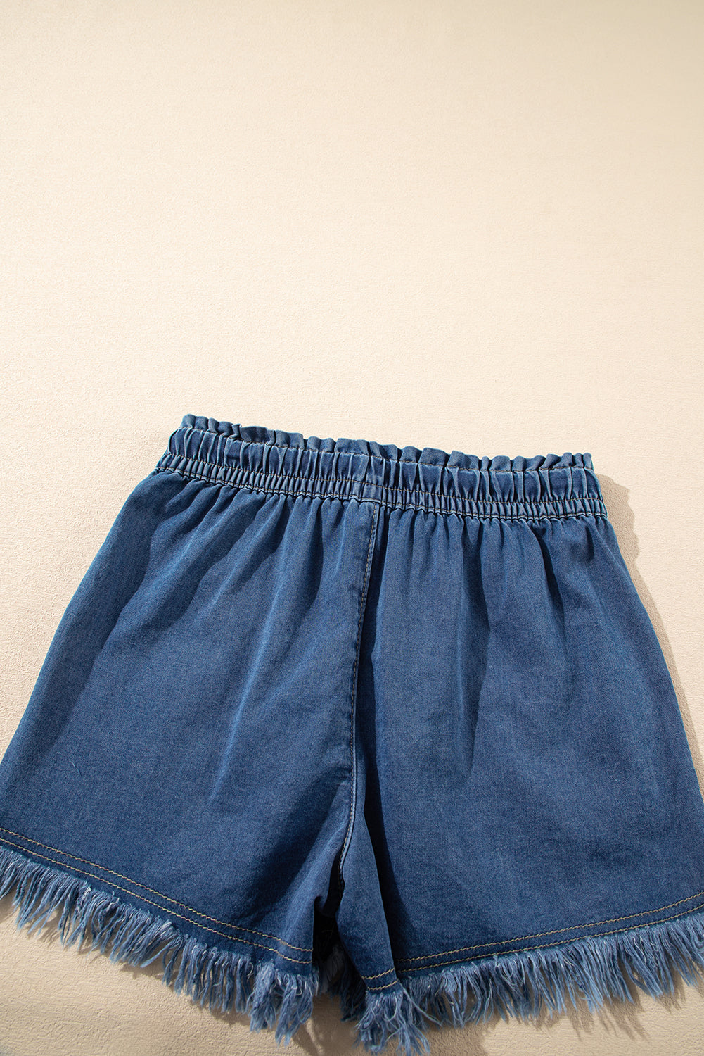 Ashleigh Blue Raw Hem Drawstring Elastic Waistband Denim Shorts with Pockets