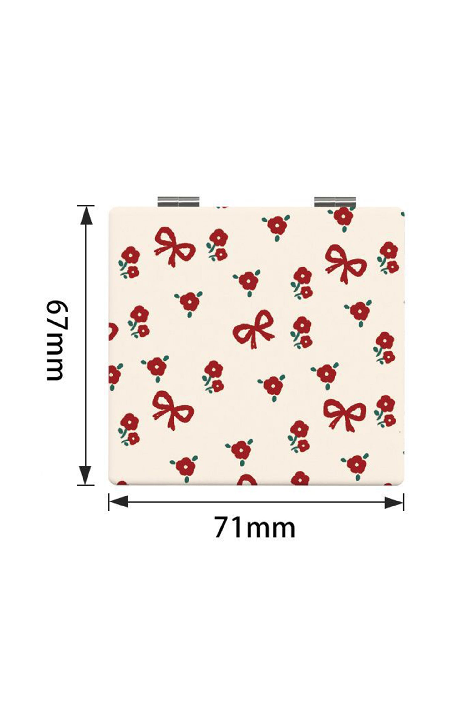White Cute Flower Bow Printed Compact Travel Makeup Mirror