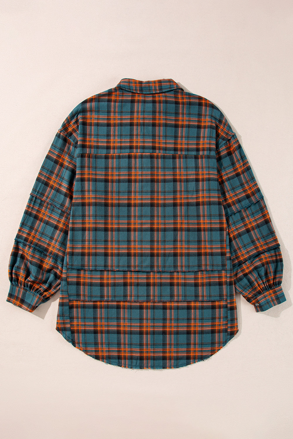 Red Plaid Long Sleeeve Side Split Distressed Hem Shirt